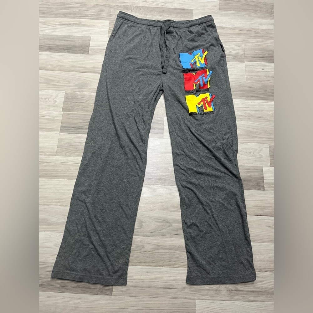 VIACOM MTV Grey Lounge Jogger PJ Pants Mens 2XL Color Block Logo 80s 90s Video